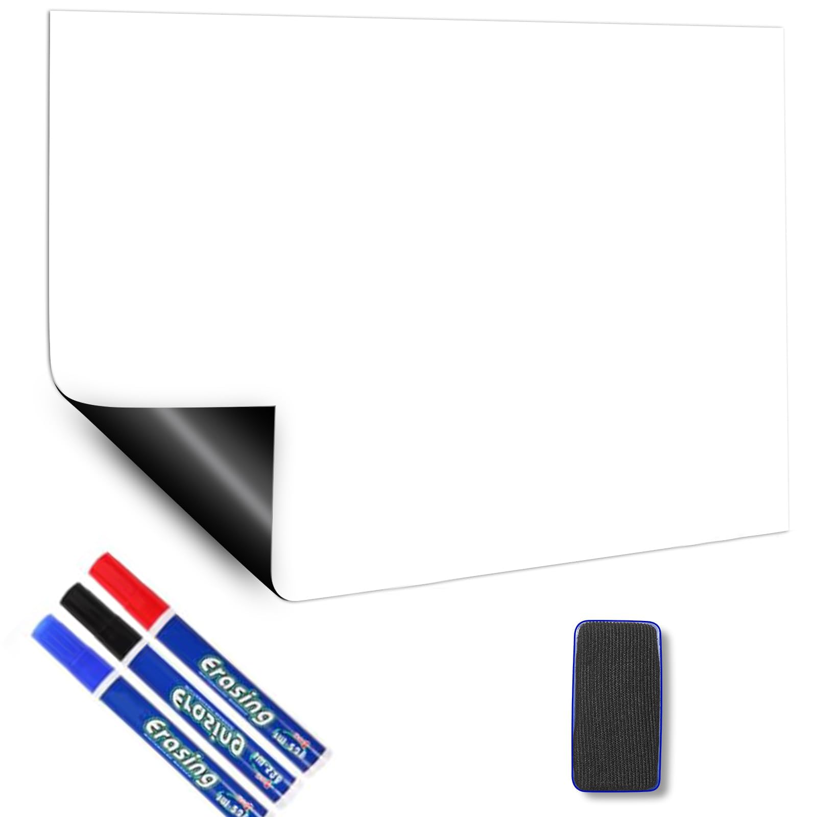 NALACAL Magnetic White Board Wallpaper, Dry Erase Whiteboard Sticker with Magnetic Erasers Markers and Magnetic Erasers for Wall Decal Office Kid Painting