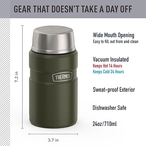 Miniatura 126 de THERMOS Stainless King Tarro de alimentos aislado al vacío con cuchara, 16 onzas, verde militar