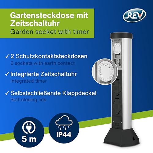 Gartensteckdose Rev SilverCraft 2-Fach mit Zeitschaltuhr und IP44