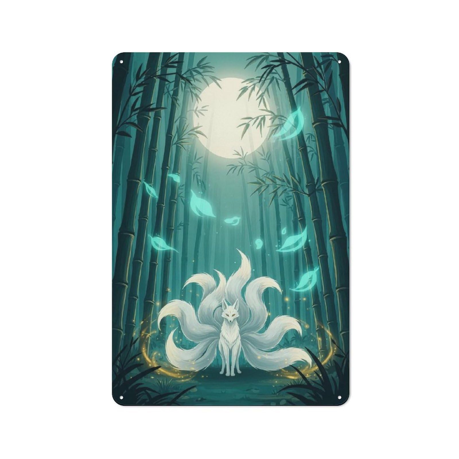 Junmoney Style-2 Metal Plaque 30X20cm With Nine-Tailed Fox In Bamboo Forest For Hallway Wall, Rustic Decor, A Metal Wall Feature For Hallways And Entrance Areas