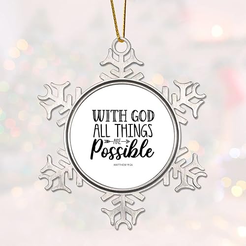Miniatura 3 de Adornos decorativos de Navidad de metal con copo de nieve de 3 pulgadas con Dios todas las cosas son posibles adorno de recuerdo de Navidad regalo