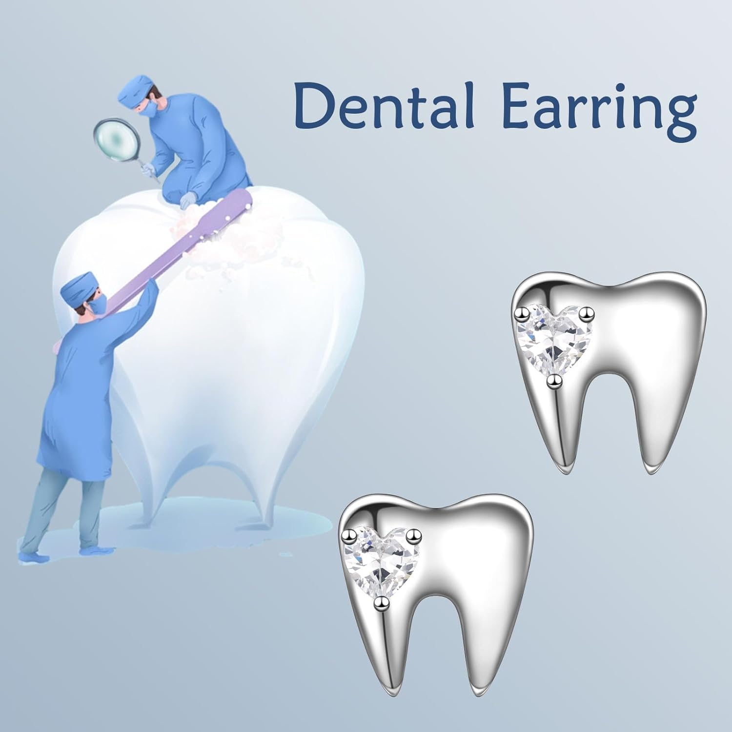 Tooth Earrings 925 Sterling Silver Dental Earring Teeth Earrings with Heart Shaped Hypoallergenic Jewelry Perfect Nurse's Day Gifts for Nurse, Doctor, or Women