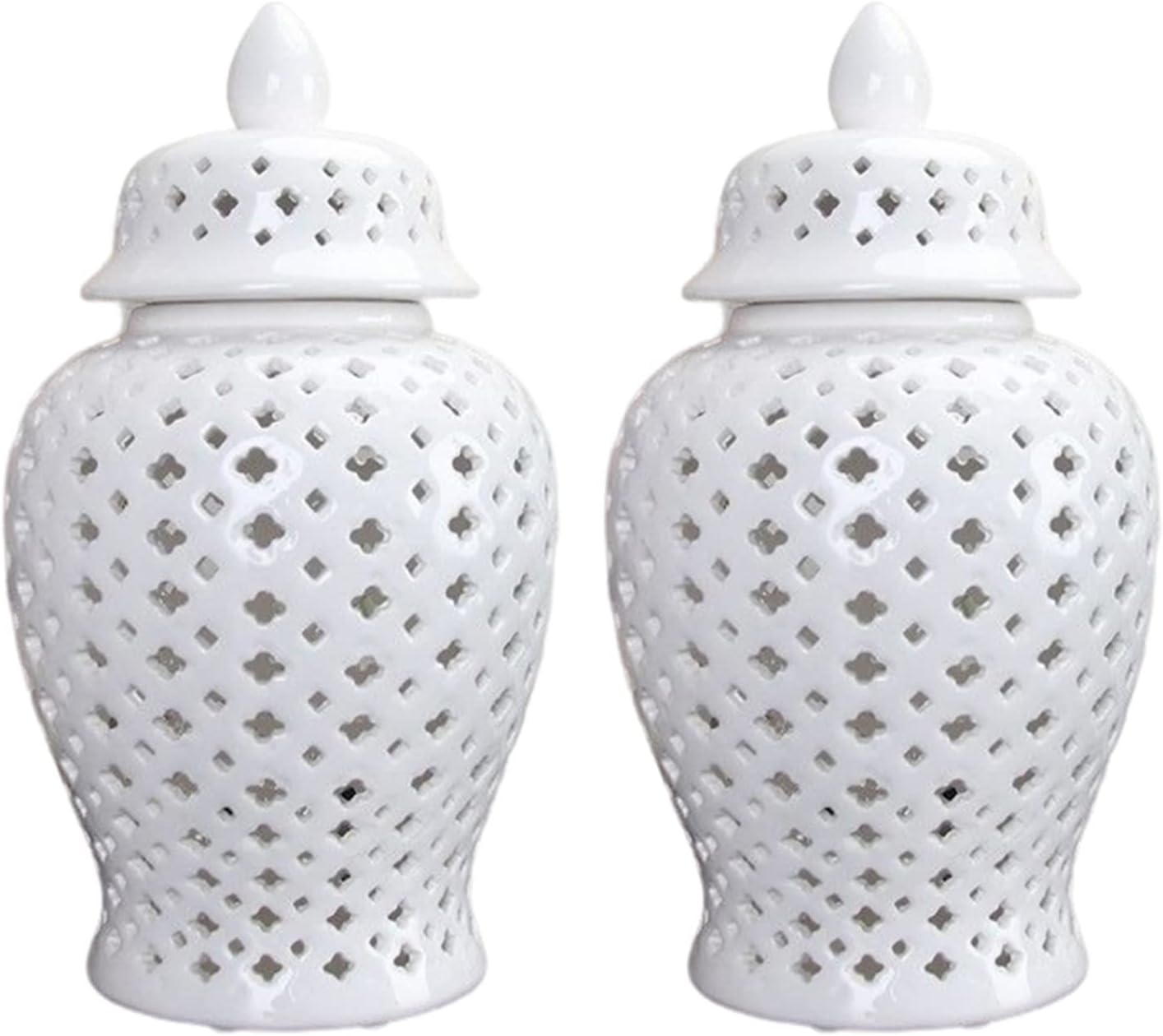 Gralara 2 Pieces Ceramic Ginger Jar with Lid Decorative Display Jars Lattice Jar Crafts for Countertop Decor, Room and Decoration