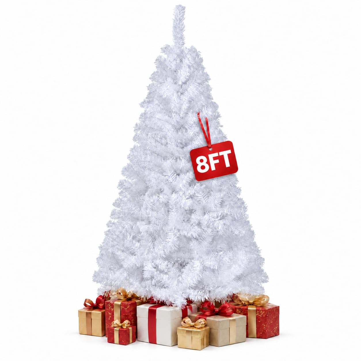 TANGZON 8ft White Christmas Tree, Artificial Hinged Xmas Tree with Stand
