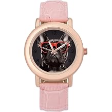 Fashion French Bulldog Ladies Watch Cute Pink Analog Watch for Woman Nurse Watch for Nursing Minimalist Lightweight Wrist Watches for Daily Work Leisure Outdoors