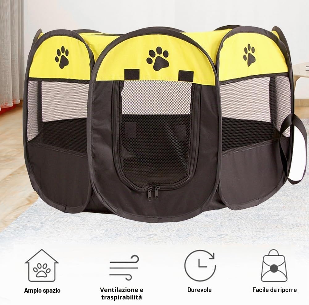 Recinto per Cani da Interno, Recinzione per Cuccioli 74x74x43cm Gabbia per Cani Recinto per Gatti da Interno, Box per Cucciolo Gattini Conigli (Giallo)