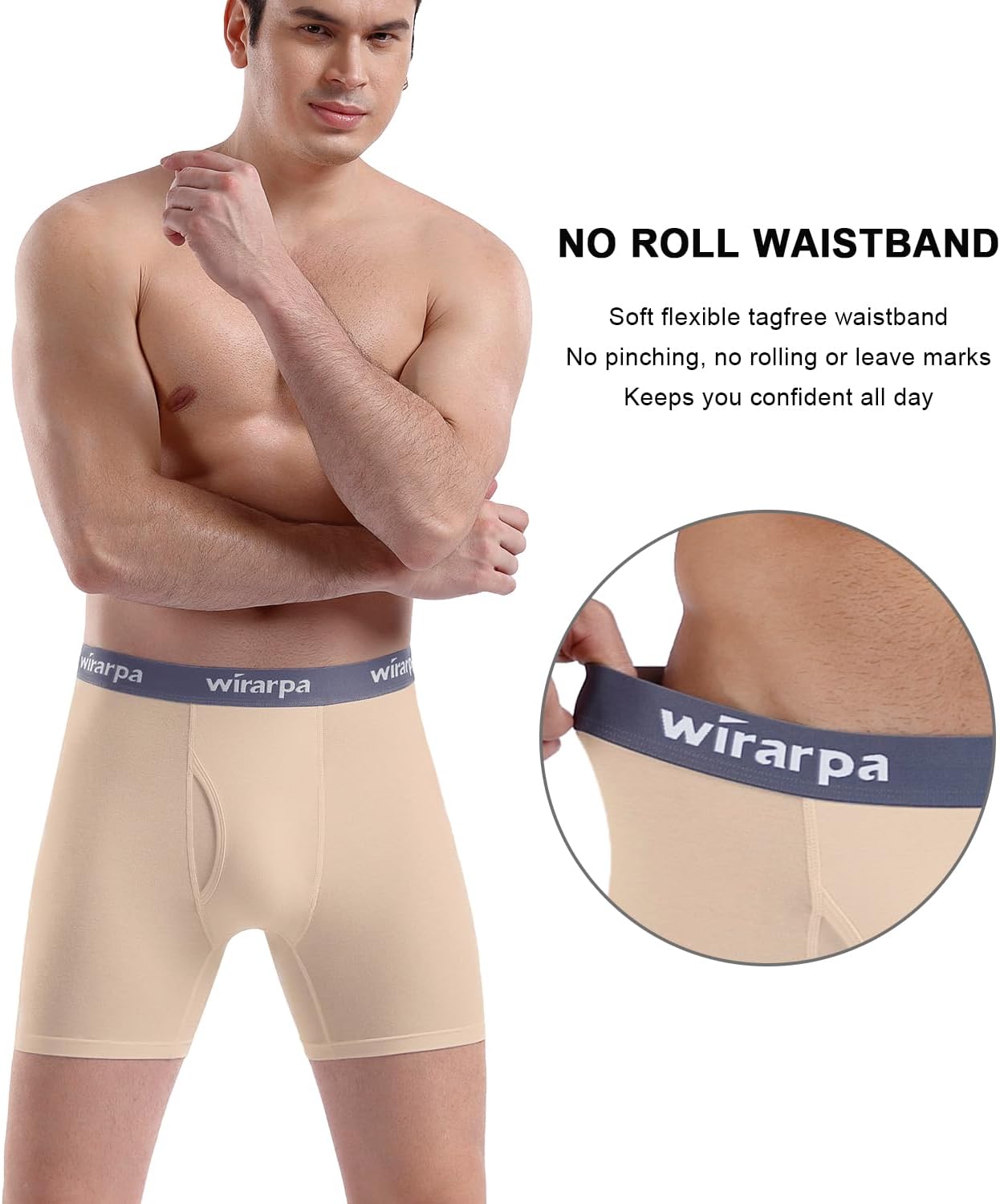 wirarpa Men's Boxer Briefs Cotton Stretch Underwear Open Fly Tagless Underpants Regular Leg 4 PackPack - Image 4