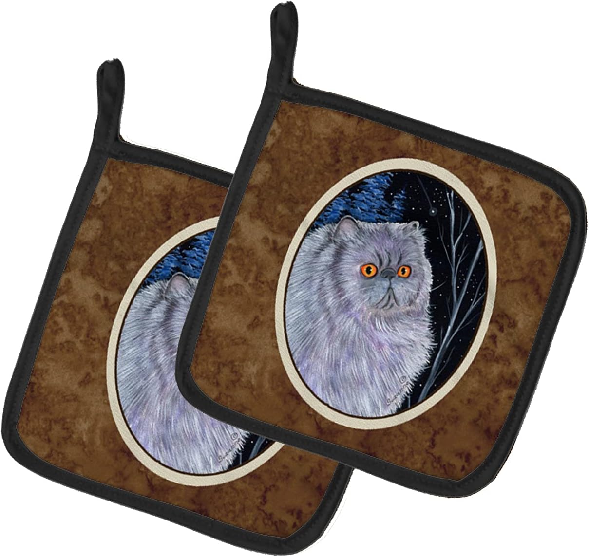 Caroline's Treasures SS8402PTHD Starry Night Cat - Persian Pair of Pot Holders Kitchen Heat Resistant Pot Holders Sets Oven Hot Pads for Cooking Baking BBQ, 7 1/2 x 7 1/2