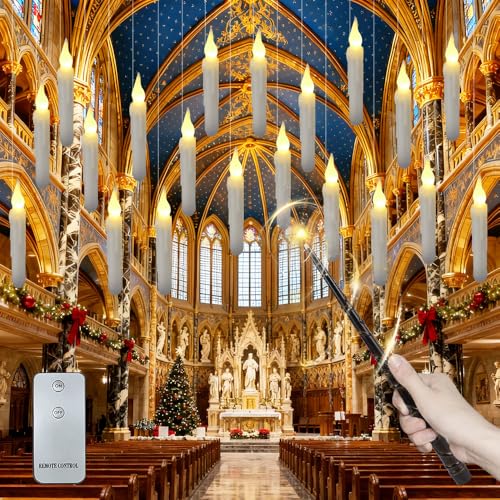 CJBIN 20 Piezas Velas Flotantes, Floating Candles con Varita y Mando a Distancia, 17 cm Velas Colgantes Sin Llama, Led Velas Halloween Flotantes Para Halloween Navidad Fiesta Decoració