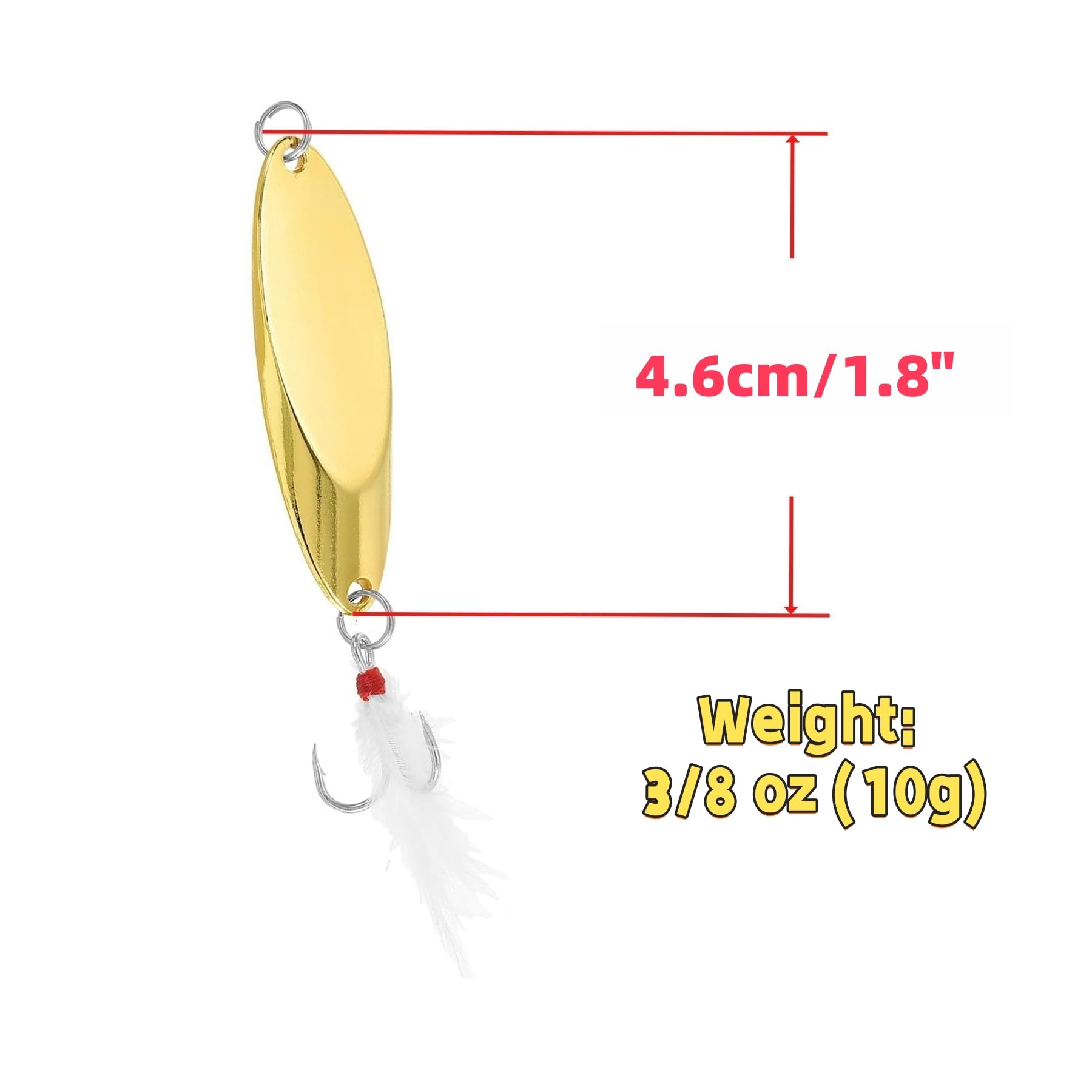 Fishing Spoons Fishing Lures Hard Metal Spinner Baits Reflective Casting Spoon Treble Hooks Jigs for Freshwater Saltwater?5 PCS with Box?Golden 3/8oz
