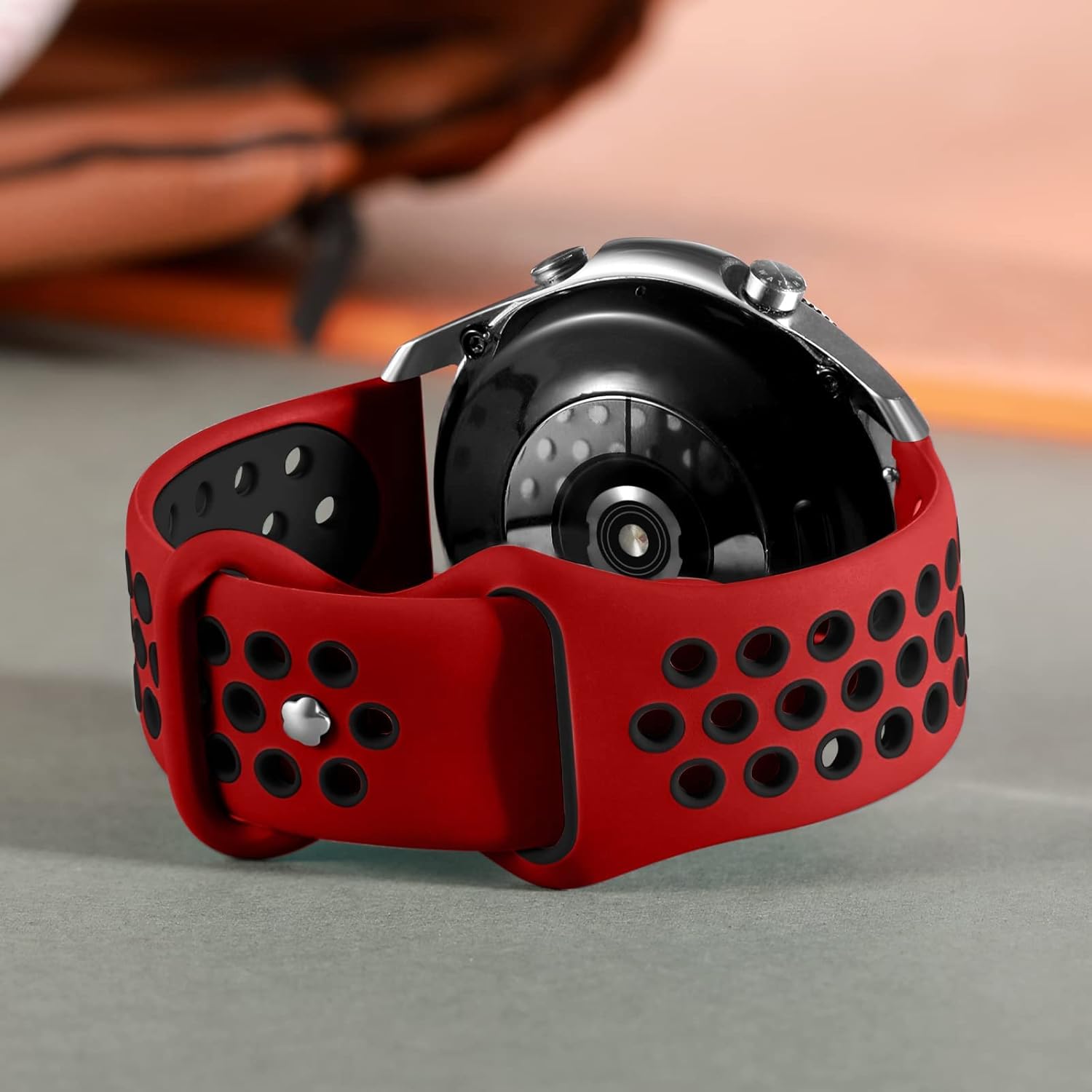 Compatible for Samsung Watch 3 Bands 45mm/Galaxy Watch Bands 46mm/Gear S3 Frontier/Classic Watch, 22mm Quick Release Silicone Breathable Strap Replacement Wristband for Men, Red/Black, Large