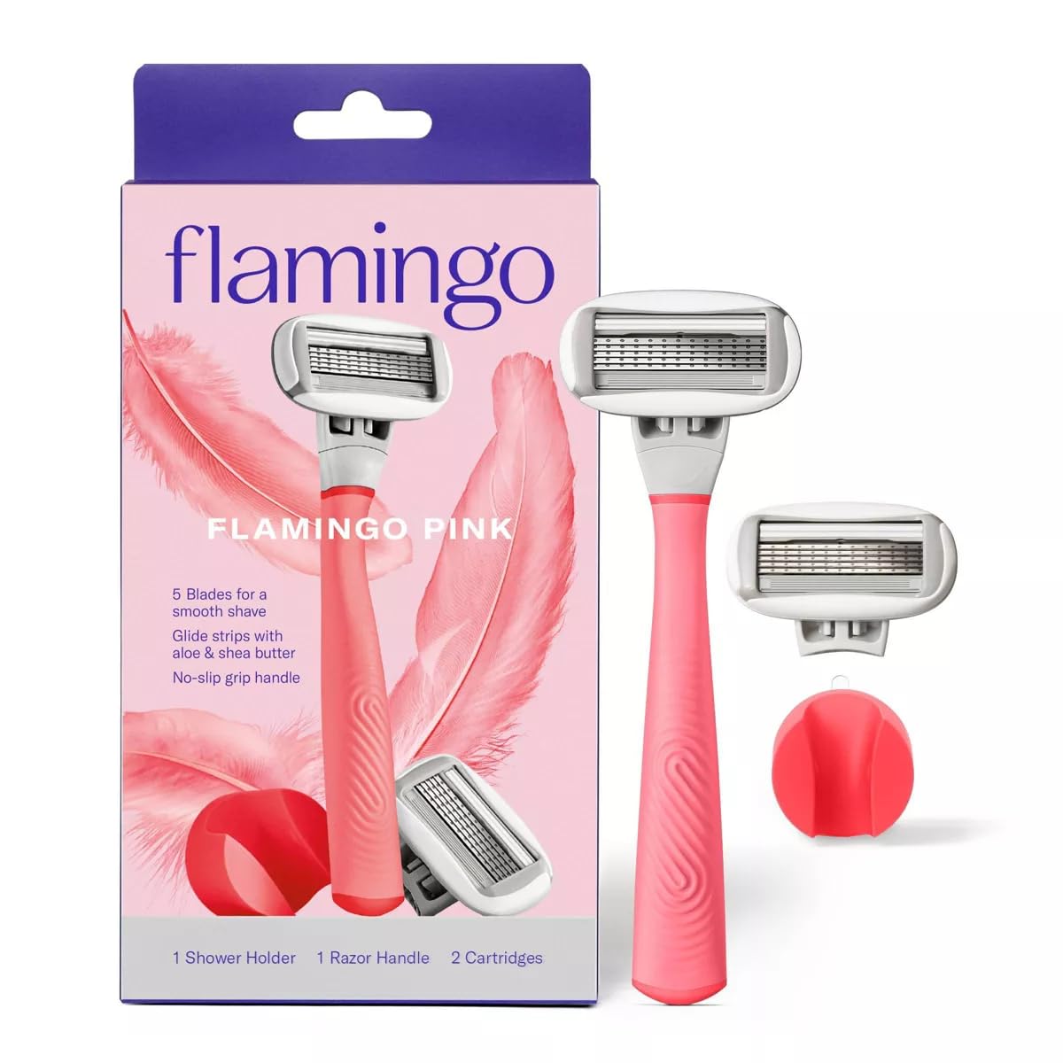 Flamingo 5-Blade Women's Razor - 1 Razor Handle + 2 Razor Blade Refills - Rose
