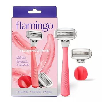 Flamingo 5-Blade Womens Razor - 1 Razor Handle + 2 Razor Blade Refills - Rose