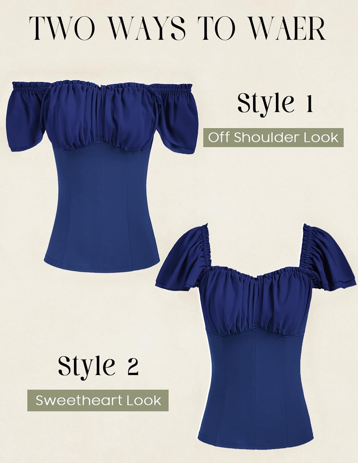 Scarlet Darkness Women Renaissance Shirt Off Shoulder Flutter Short Sleeve Top Summer Square Neck Peasant Blouse - Image 4