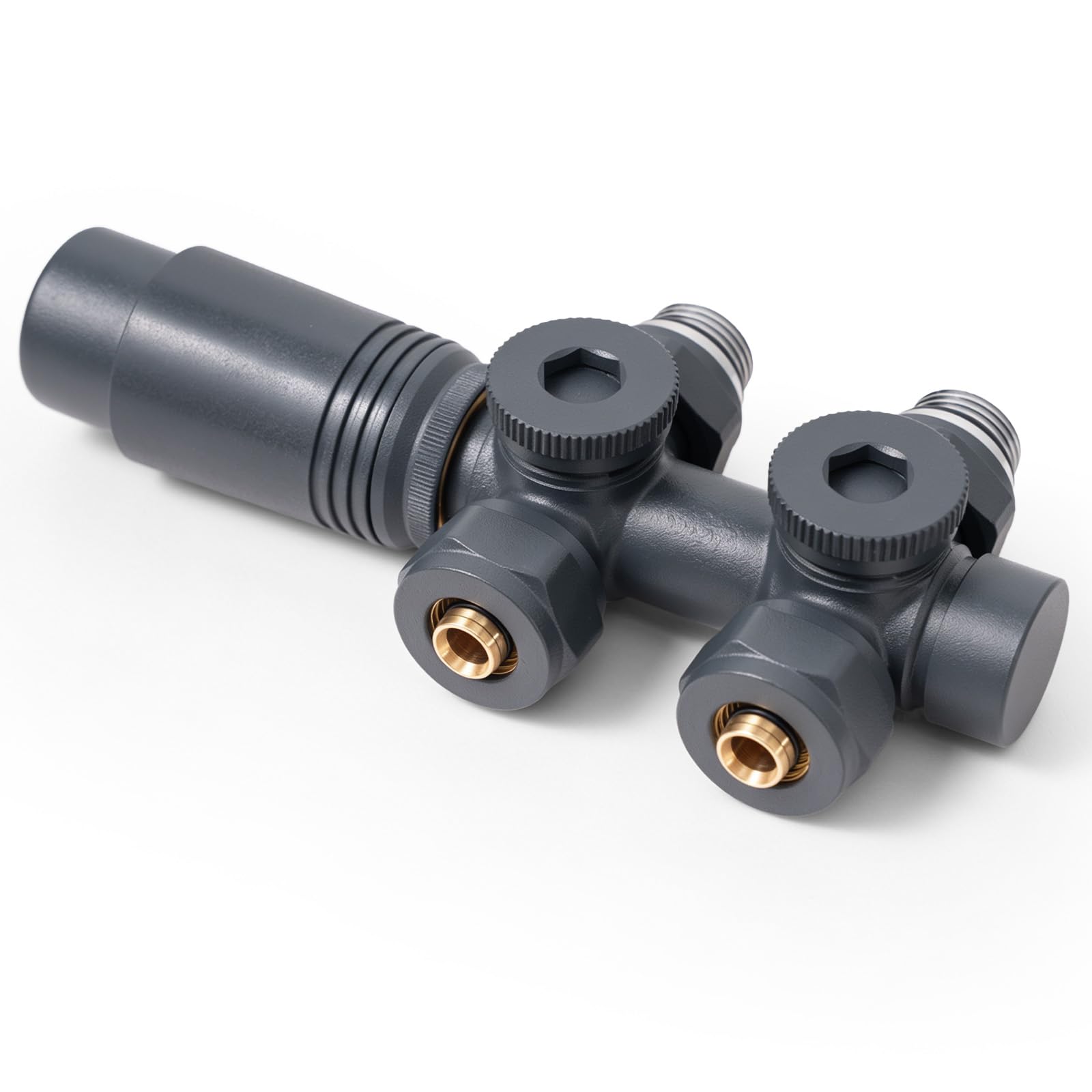 S'AFIELINA Set Multiblock para Radiadores y Radiadores de Baño - Conexión con Válvula Termostática, Válvula de Cierre y Accesorios de Calefacción, Antracita,para Tubos 15–16 mm (1 Pieza)