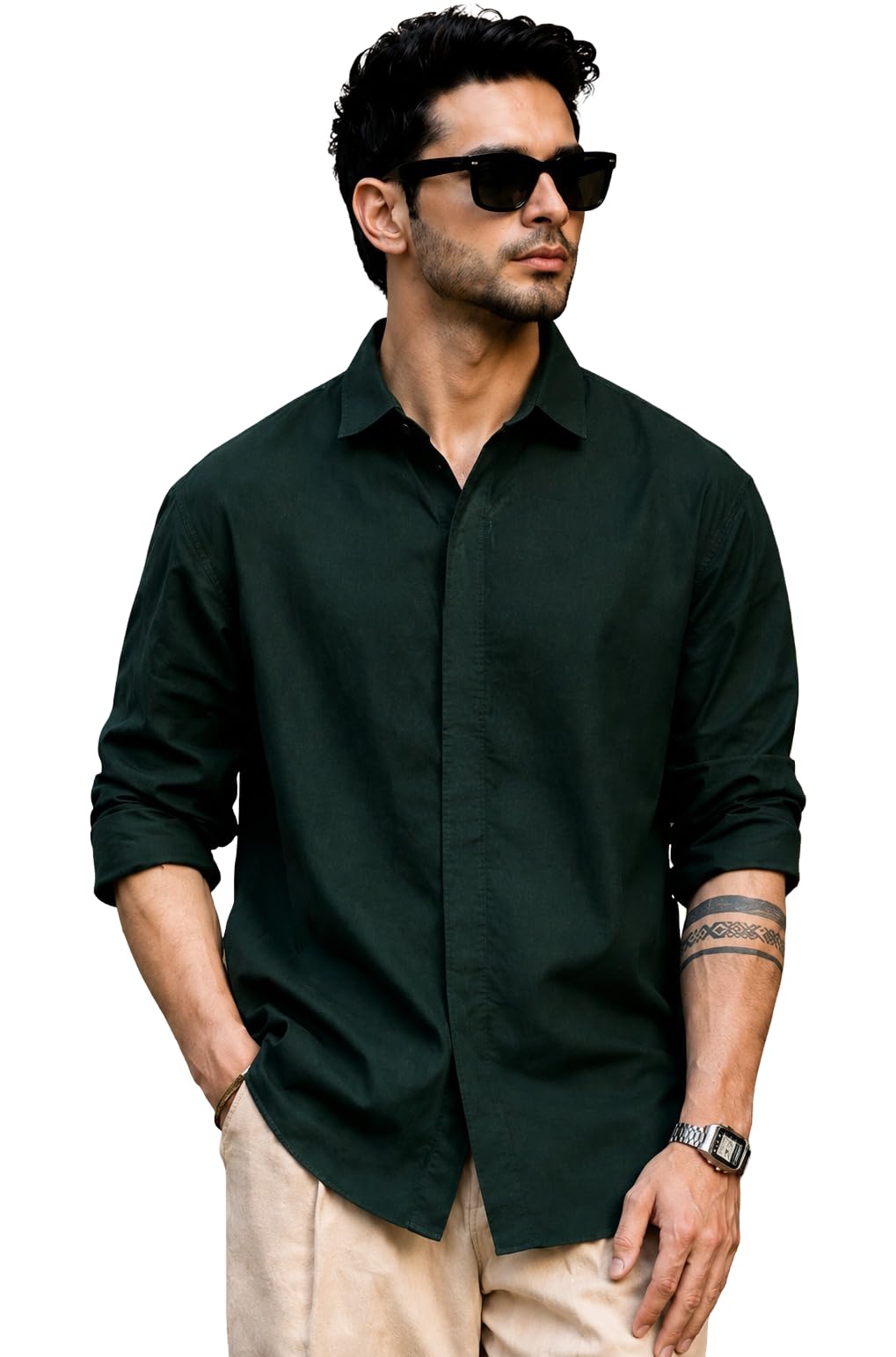 Men's Dark Green Solid Casual Cotton Shirt | Full Sleeves | Regular Fit | Spread Collar | Premium Soft Fabric | Stylish Everyday Wear | Office, Casual & Party Shirt-picture-36