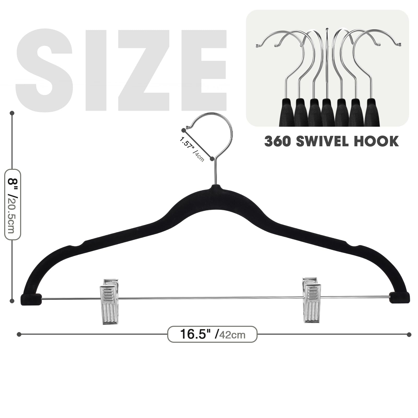 Paquete de 36 perchas de terciopelo negro, perchas para pantalones con clips ajustables, perchas de fieltro, resistentes, antideslizantes, ahorran espacio, perchas delgadas para pantalones,
