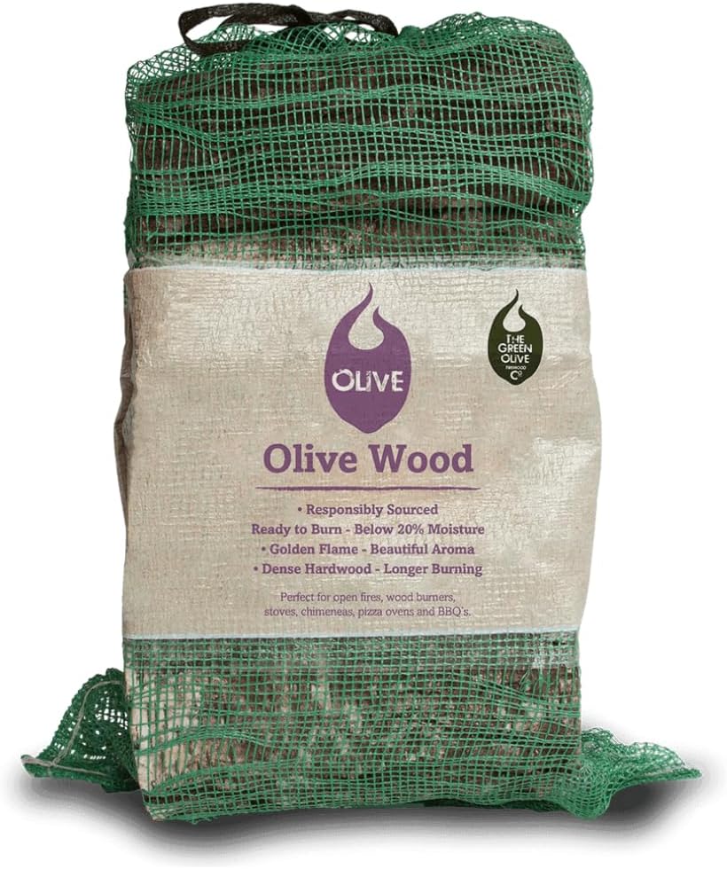 Green Olive Firewood Olive Hardwood Logs - 7.5kg Net - Kiln Dried Logs For Wood Burner, BBQ, Stove. Aromatic Pizza Oven Wood. Use with Lumpwood Charcoal to Smoke Meat/Fish - Hardwood for Pizza Ovens