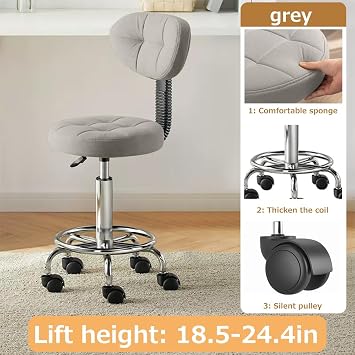 Office Drafting Chair with Back Support and Footrest Multi-Purpose Office Desk Chair,Home Chair Thick Seat Cushion for Home Bar Kitchen Shop(Grey)