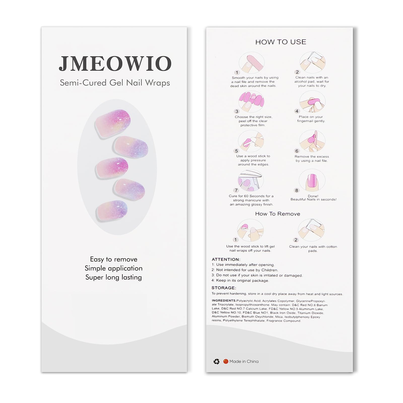 JMEOWIO Gradient brokatowy (30 sztuk) żelowy lakier do paznokci UV naklejka do paznokci owinąć Nagelsticker