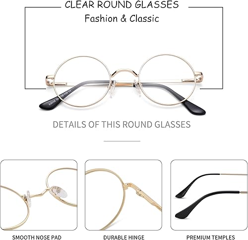 Miniatura 4 de Pro Acme Gafas redondas con marco de metal clásico, lentes transparentes sin receta para mujeres y hombres