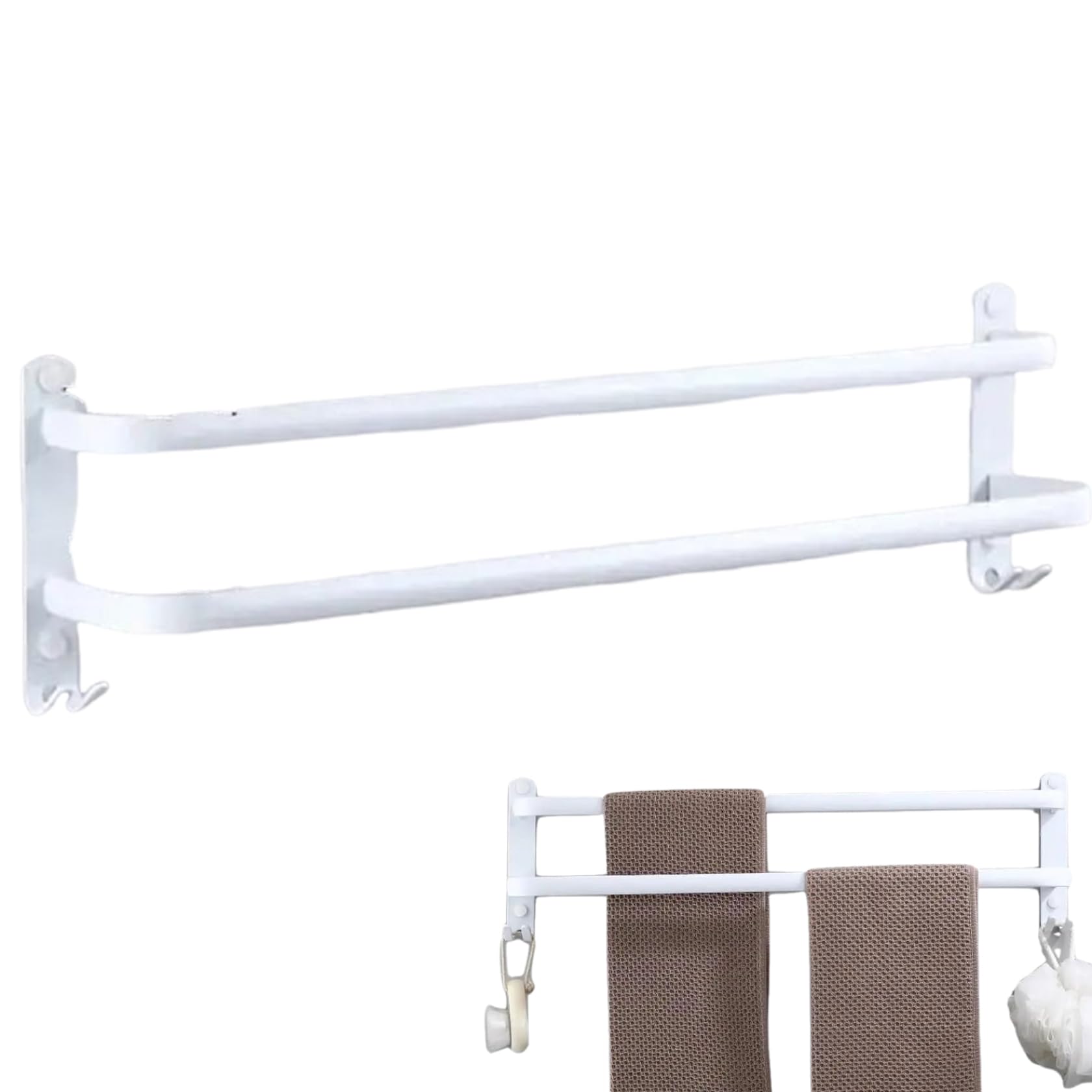 Porte-serviettes mural anti-rouille blanc à 2 niveaux pour éliminer le désordre