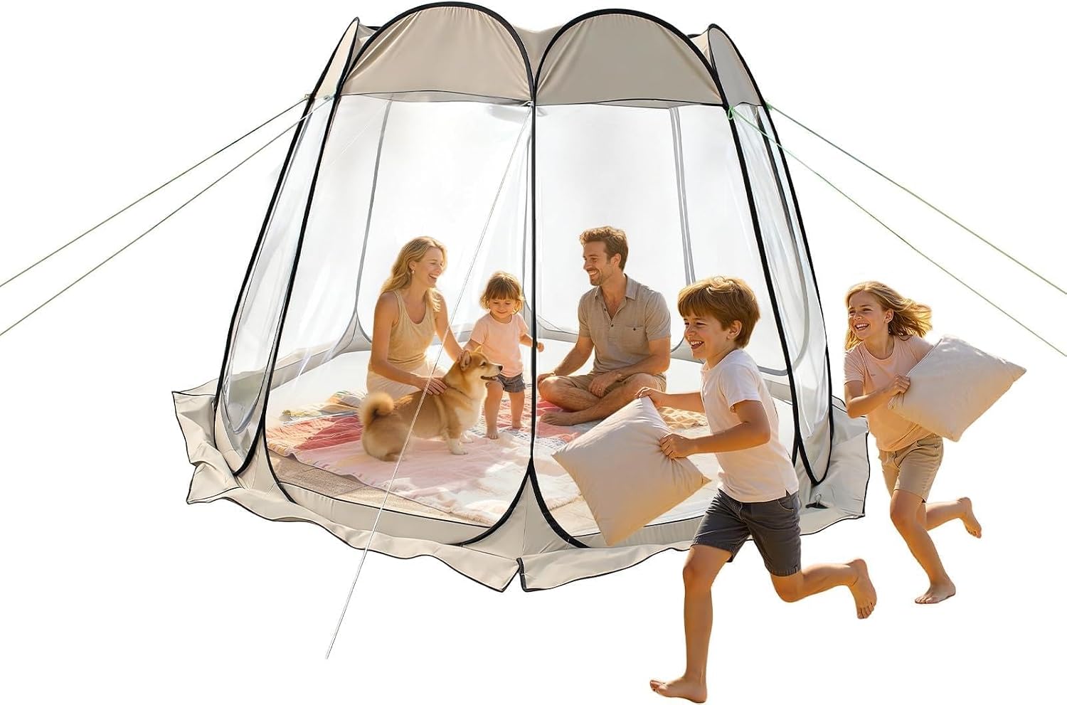 Pop Up Bubble Tent, Clear Transparent Camping Tent with 360° View, Waterproof Outdoor Shelter for Backyard Camping Parties Khaki
