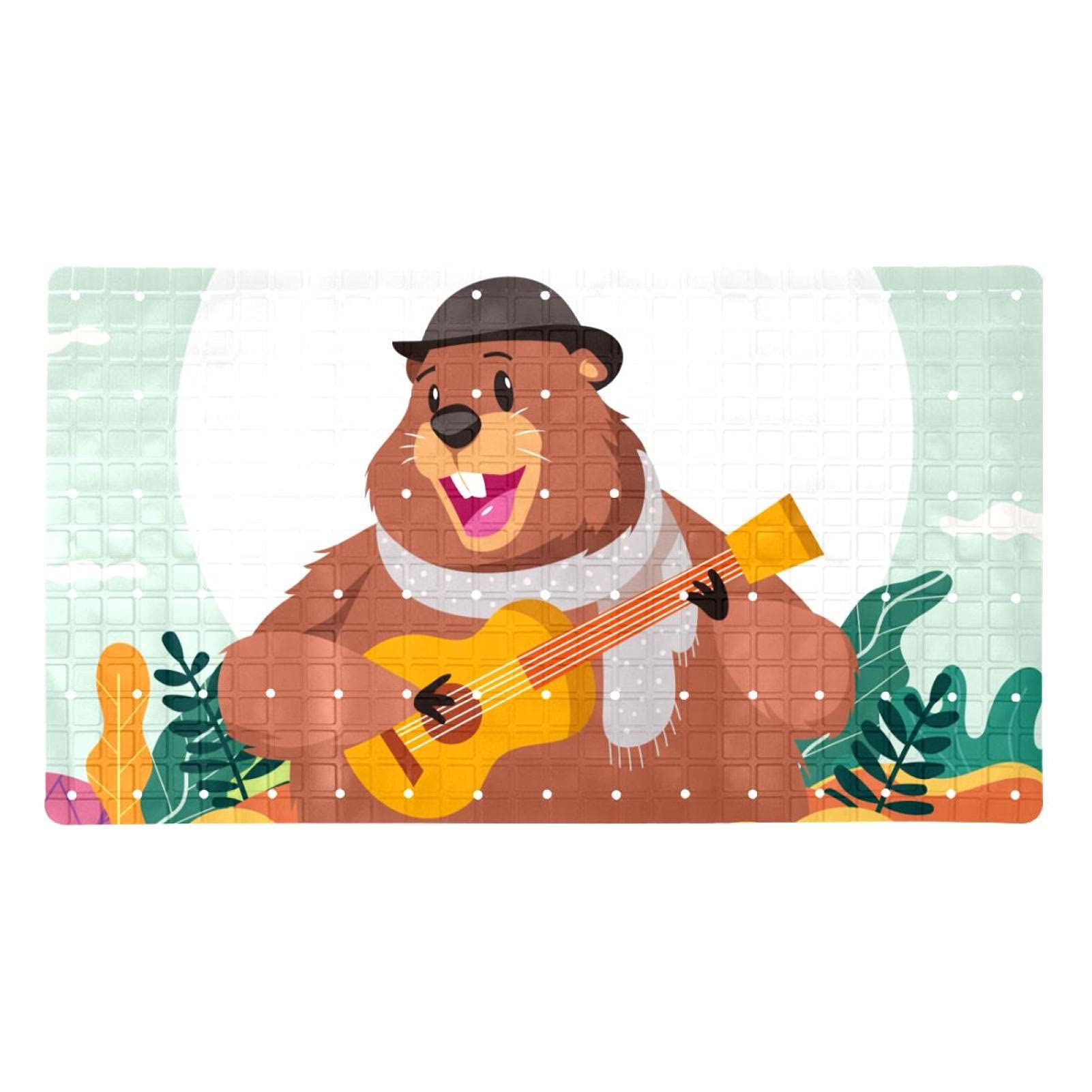Tapis de baignoire antidérapant à ventouses avec trous de drainage et motif guitare