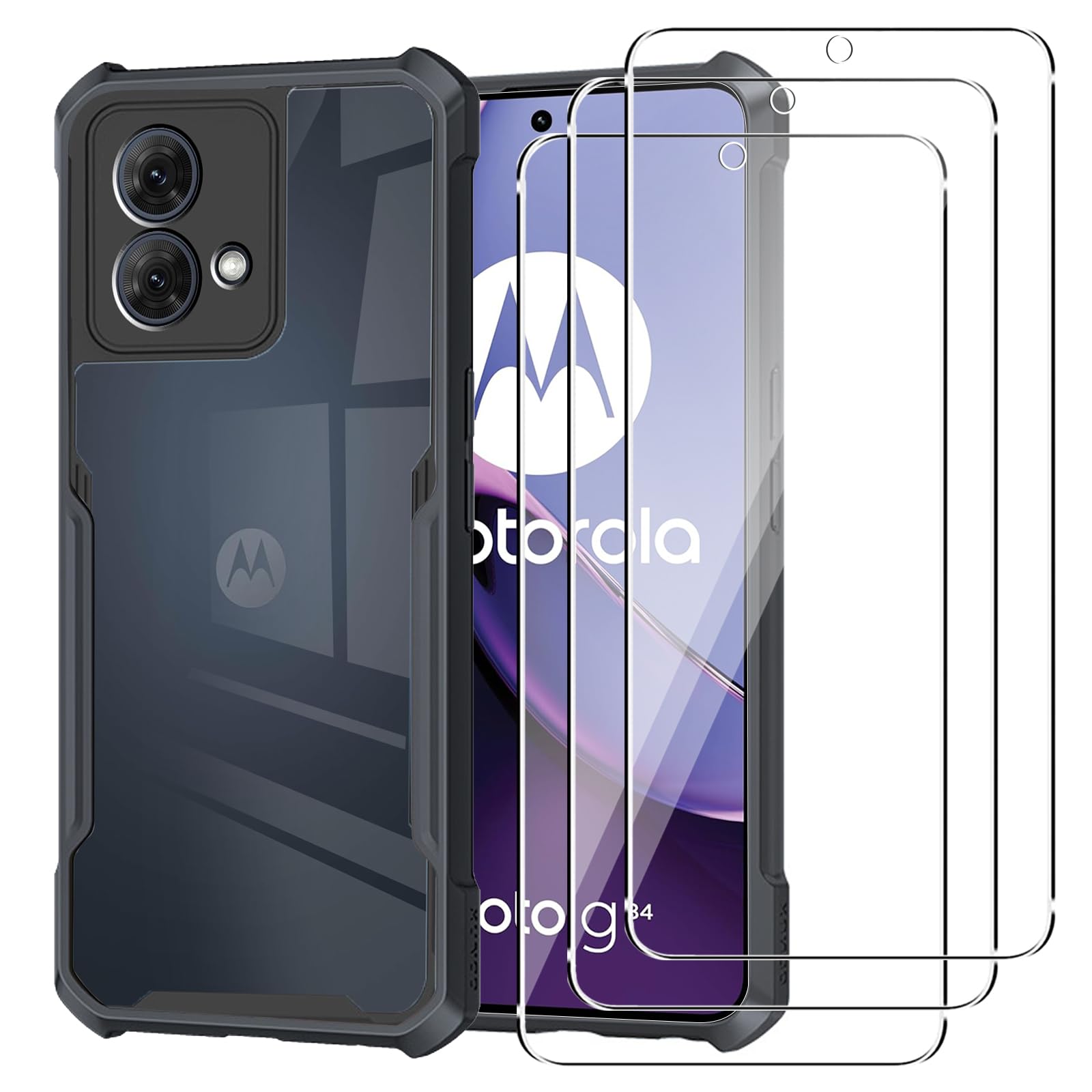 SEAHAI Trasparente Cover per Motorola Moto G84 5G, [Protezione Schermo Integrata] Rugged Custodia Full Body Antiurto Rigida PC + TPU Sottile Bumper Silicone Case - Azzurro