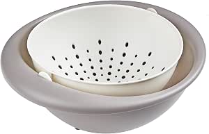 VECELO 2-in-1 Rotating Colander & Bowl Set - Double Layer Strainer For Pasta, Fruits & Vegetables, Grey