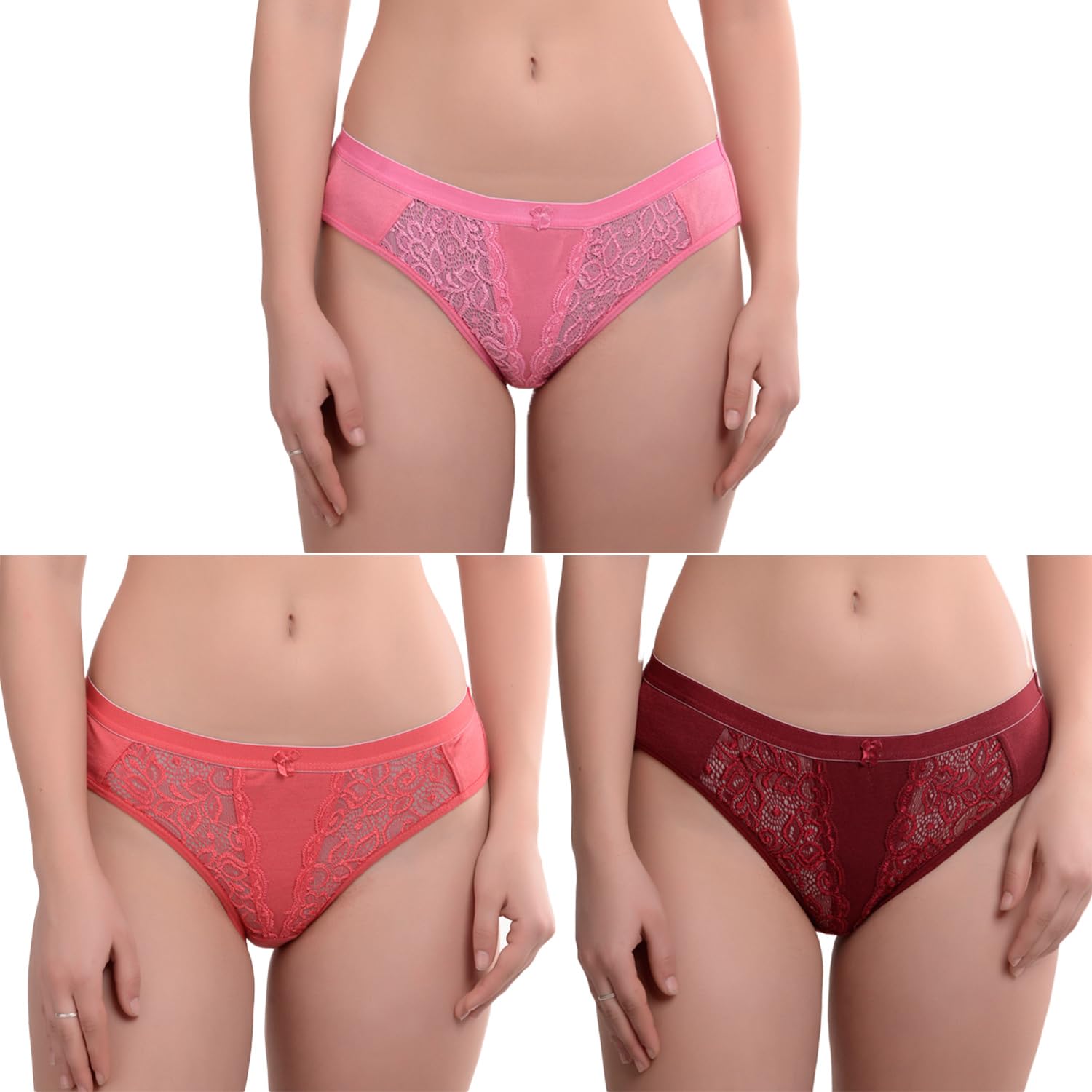 QUME99 Young Women's Lace net Panty- Pack of 3 Panties Hipster Style, Cotton Fabric, Mid-Rise, Soft, Light-Weight for Women XS, S, M, L, XL, XXL, 2XL-picture-24