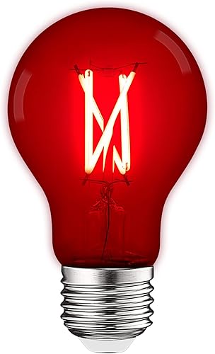 LUXRITE Bombilla LED A19 Edison roja, 4.5 W (equivalente a 60 W), filamento de vidrio de color, certificación UL, base estándar E26, interior y