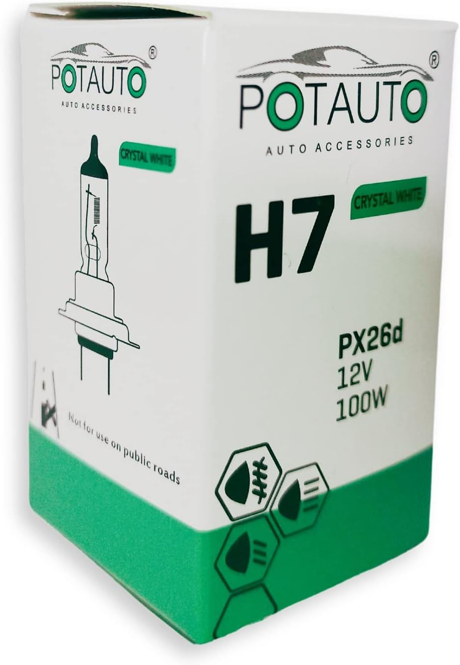 Potauto H7 CRYSTAL WHITE Head Light Halogen Bulb For Car, 12V 100W - PX26d | 4300K | Single Piece