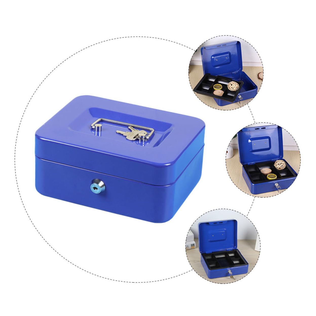 Boîte à Monnaie en Métal Portable Verrouillable, Caisse Bleue