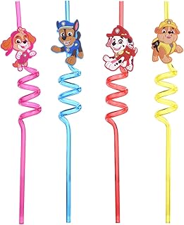 Patrulla Canina Pajitas Reutilizables para Niños – Set de 4 Pajitas Espirales Coloridas en Plástico Alimentario Sin BPA – Perfectas para Fiestas de Cumpleaños, Eventos Infantiles y Bebidas Frías