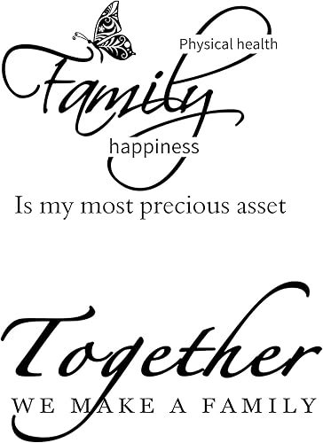 2 hojas de calcomanías de pared para la familia, citas inspiradoras para el hogar, decoración de pared, monograma de vinilo, calcomanías de pared