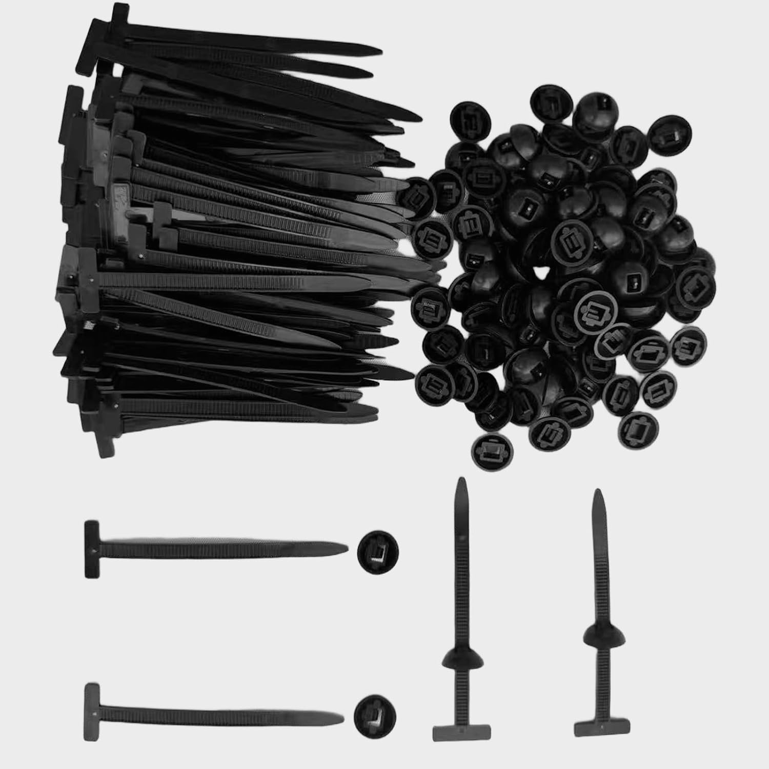 100 Pcs Nylon Universal Cable Tie Buckle – Heavy Duty Sided Snap Fit Zip Ties with Button Lock, UV Resistant Plastic Cable Fasteners for Automotive, Electrical & Daily Repair