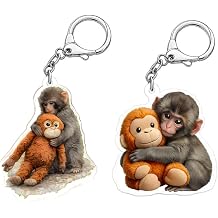 2Pack Punch Monkey Keychain Set, Funny Punch Monkey Plush Acrylic Keychain & Bag Charm, Cute Monkey Keychain for Keys, Backpack & Zipper Pulls, Animal Lover Gifts for Monkey Enthusiasts