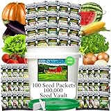 B&KM Farms 100,000+ Heirloom Survival Seed Kit | 50+ Non-GMO Vegetable & Fruit Varieties | 100 Seed Packets | 5-15 Year Food Storage | Weatherproof Bucket for A Sustainable, Self-Sufficient Garden