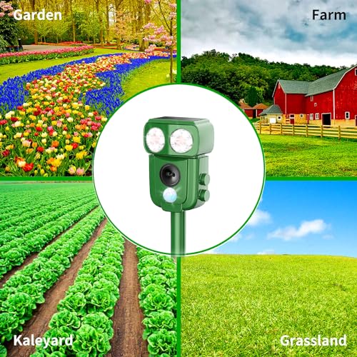 Repellente Gatti, Repellente Ultrasuoni Energia Solare IP66 Impermeabile a Frequenza Regolabile per Allontanare Animali 5 modalità Regolabile Repeller Animali Ultrasound Repellente per Animali - 6