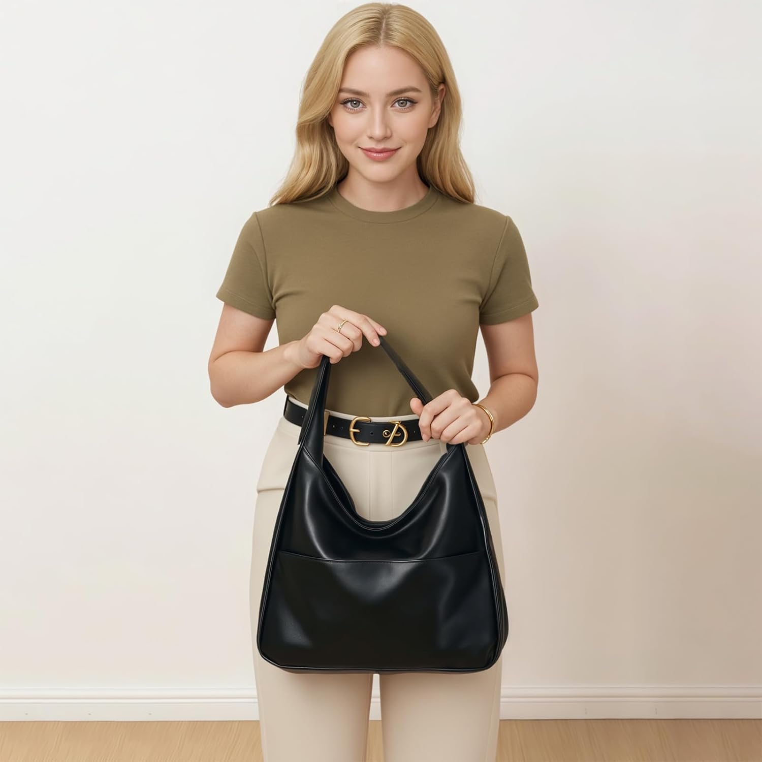 Tote Bags for Women,Faux Leather Shoulder Hobo Purse Soft Slouchy Work Handbag for Work Travel 2pcs