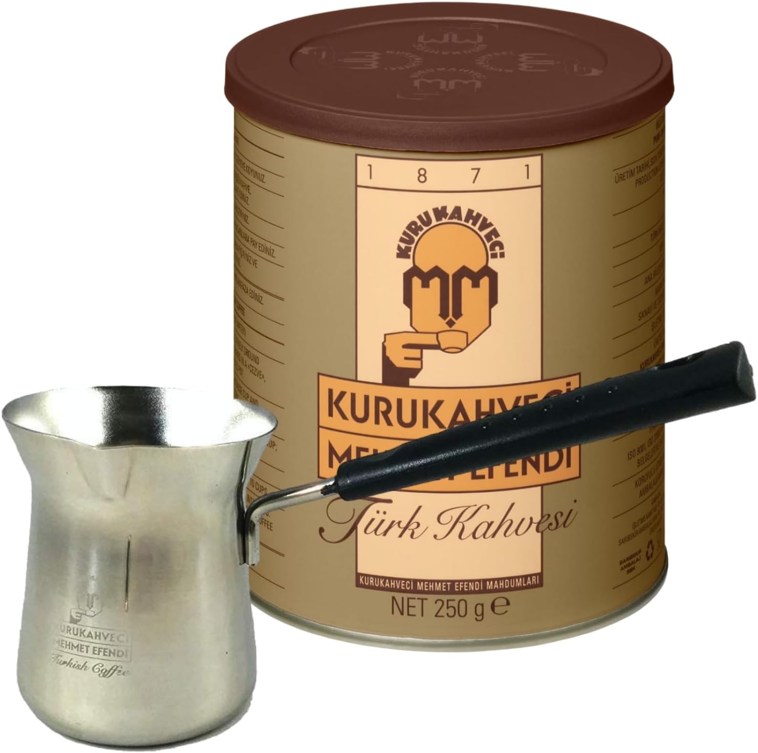 KURUKAHVECI MEHMET EFENDI Turkish Coffee, Cezve Set, Roasted Ground,Rich Aroma, Turkish Coffee Set, Original Taste Since 1871 (8.8 OZ / 250 Gr) with Cezve