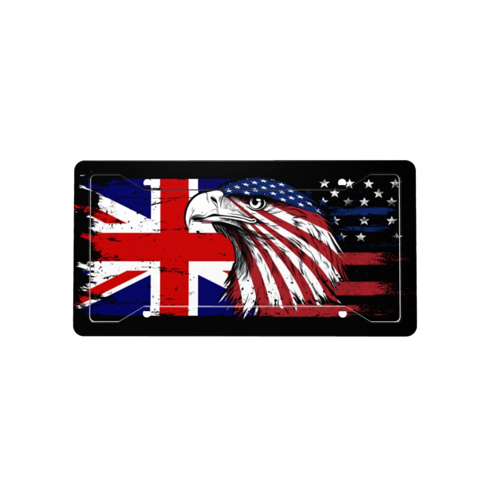 Britain British Flag America Eagle License Plate with Screws Caps, Personalize Thickened Aluminum Metal Car Tags Front License, Funny Novelty Vanity Tag for Men Women Gifts - 6 x 12 inch