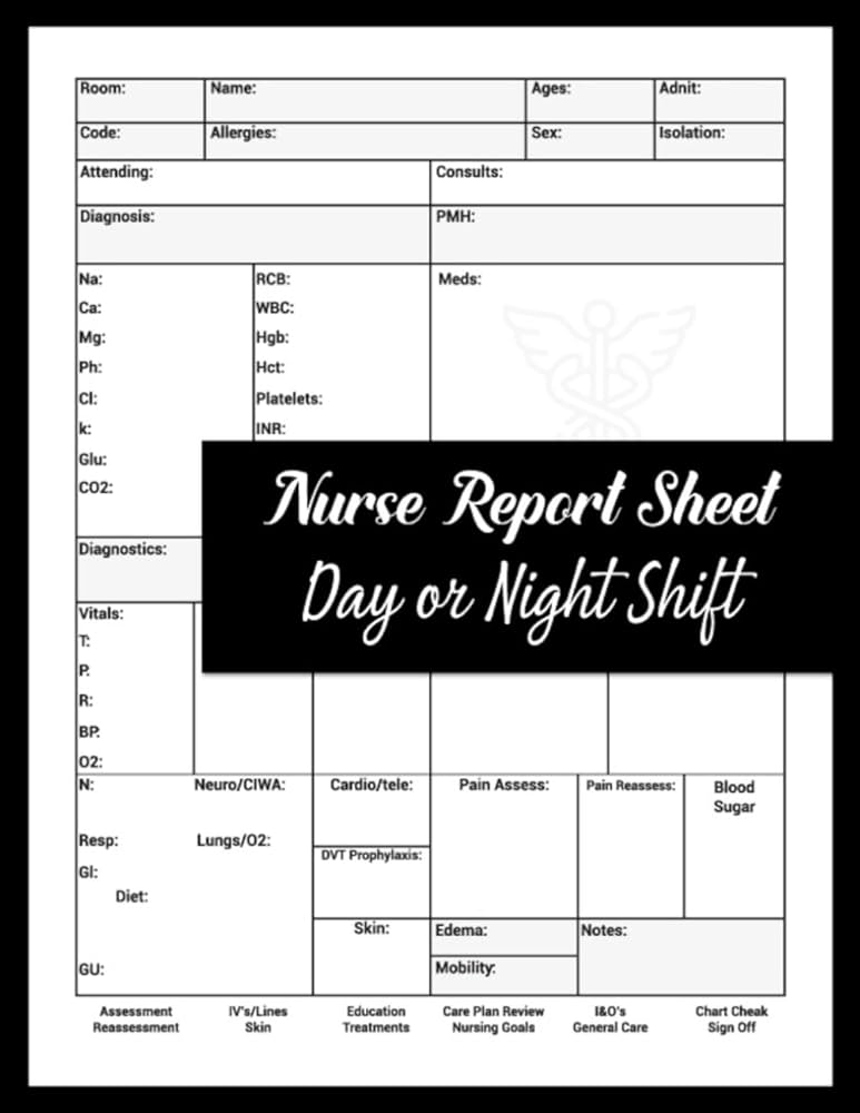 hospital nyan! メモ帳 Nurse Report Sheet Notebook Day or Night Shift: Large-Print
