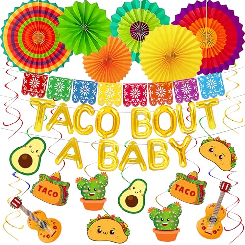 Jpfezry 22Pcs Taco Bout a Baby Decorations Banners Paper Fans Hanging Swirls Mexican Fiesta Cinco De Mayo Birthday Baby Shower Party Decor Supplies