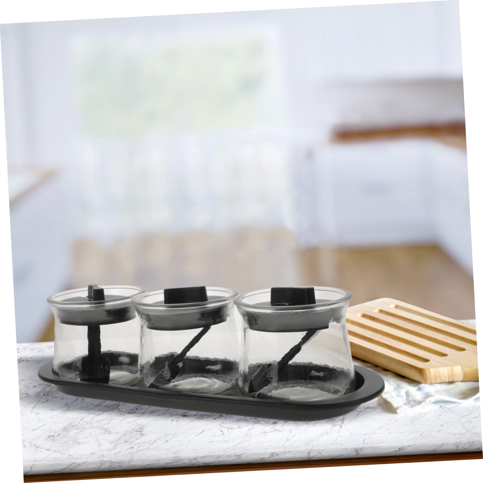 3stücke Gewürzflasche mit Tablett und Gewürzbehältern aus Glas für Salz Zucker Gewürze Küchen-würzmittelflasche für Aufbewahrung von Gewürzen und Würzmittelglaslöffeln