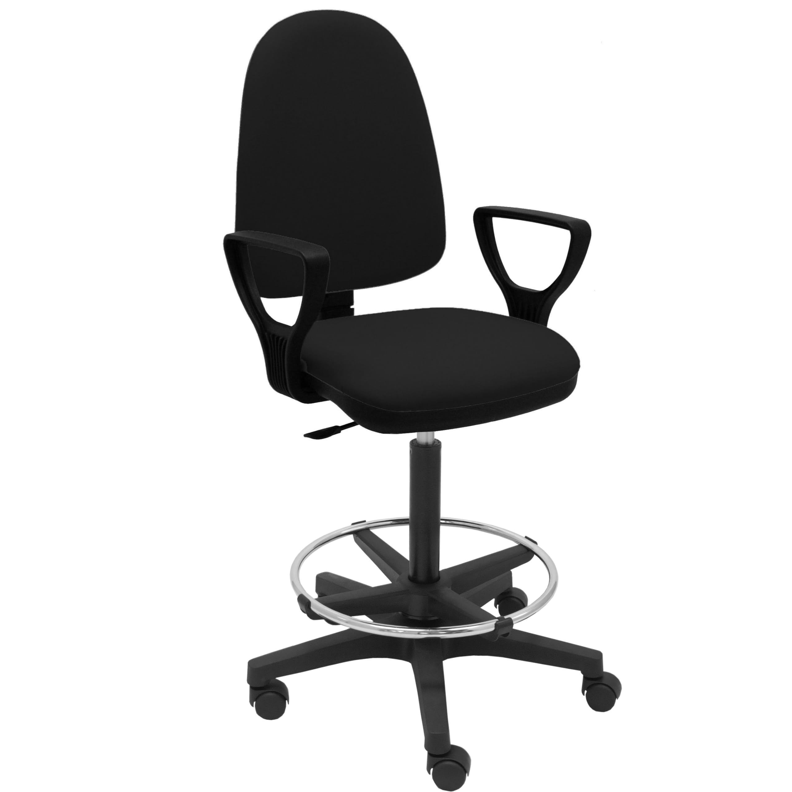 La Silla de Claudia LSC Taburete Giratorio Ergonómico/Mod Torino (Respaldo y Reposapiés Regulable) - con Brazos Fijos y Ruedas. (Negro)