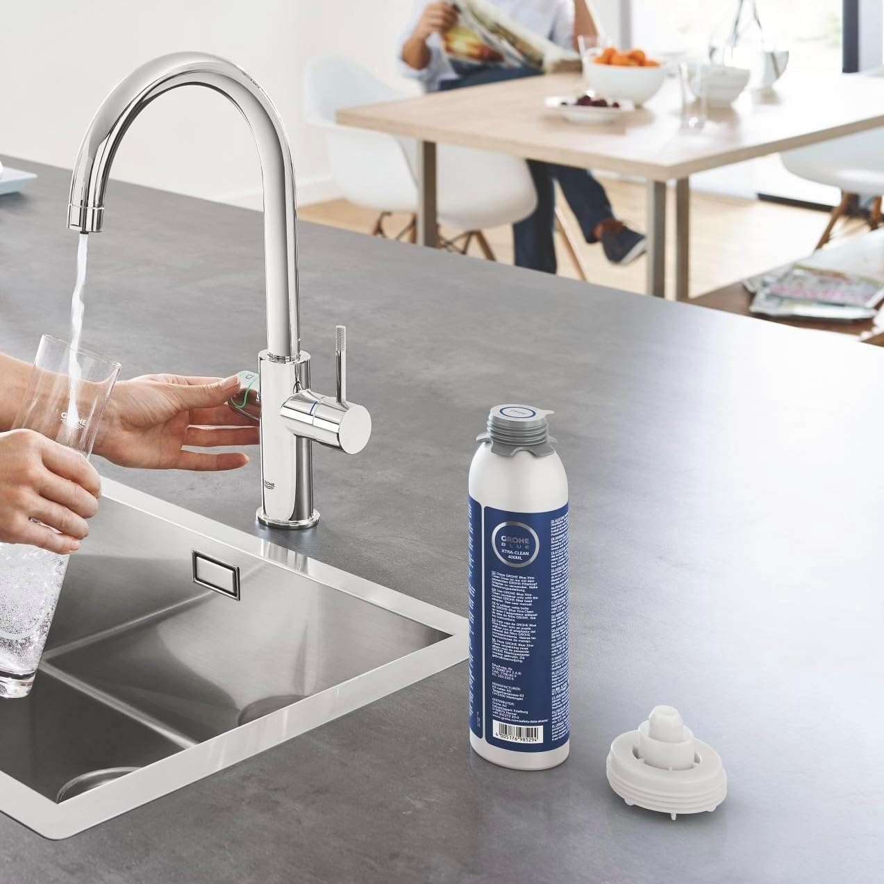 GROHE Blue Cartouche de Nettoyage, Désinfection Refroidisseur, Tête de filtre et Robinet à 100%, Compatible Blue Pure, Home et Professional, Tête Incluse, Adaptateur Réutilisable 40694000, 40434001