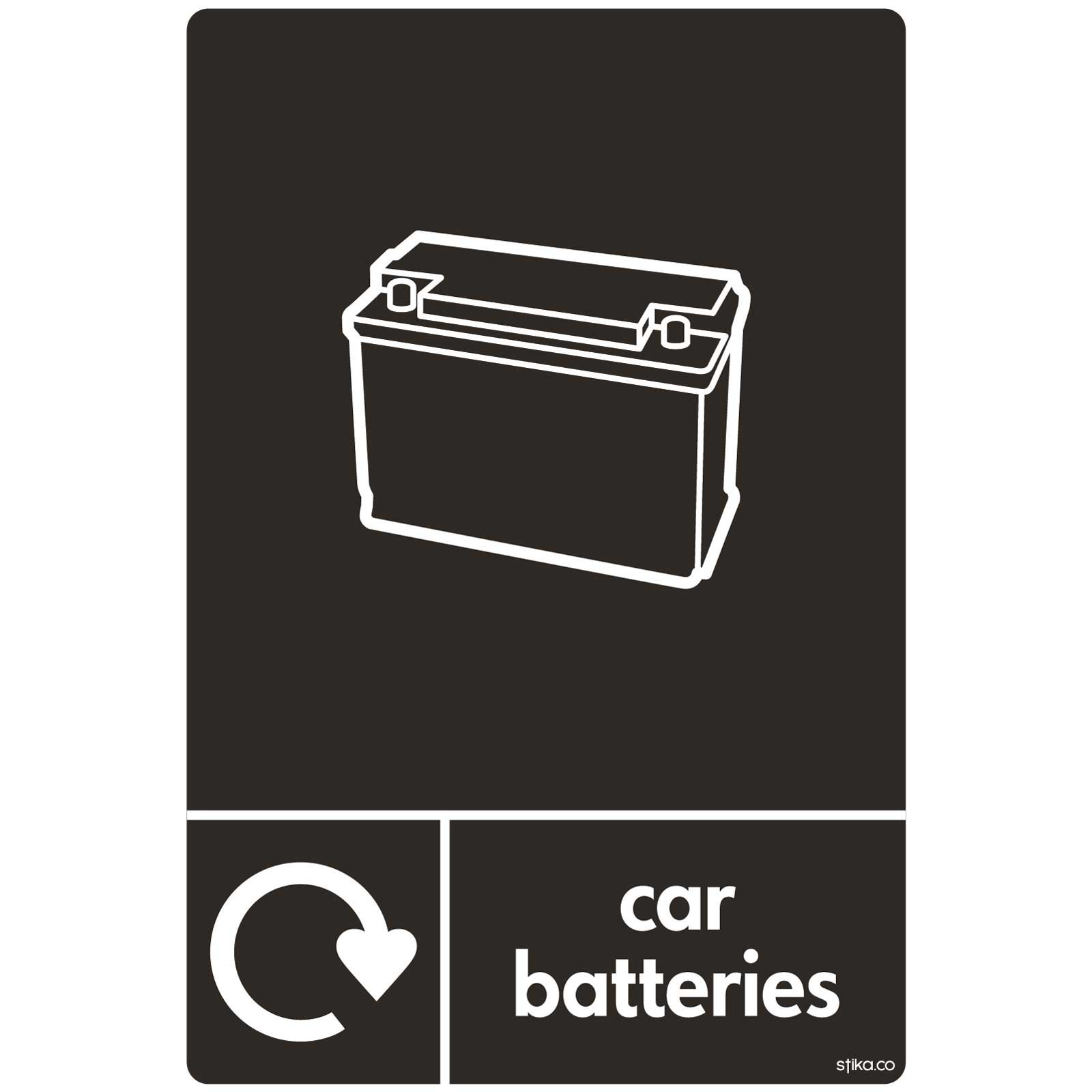 stika.co Pack of 2 WRAP Recycling Sign for Car Batteries - Self Adhesive Vinyl Sticker - BS EN ISO 7010 Compliant, A5 210 x 148mm, Recycling Centre Signage
