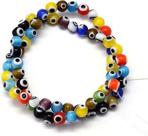 Miniatura 2 de Pandahall - Cuentas redondas de 1 hebra de ojo malvado de 0.157 pulgadas (0.157 in) de color mixto, cuentas espaciadoras sueltas para hacer pulseras